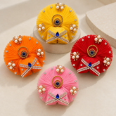Laddu Gopal Mukut/Round Kalka,Cross chain & 3 Pearl / Set-4 / Size-5