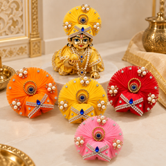 Laddu Gopal Mukut/Round Kalka,Cross chain & 3 Pearl / Set-4 / Size-5