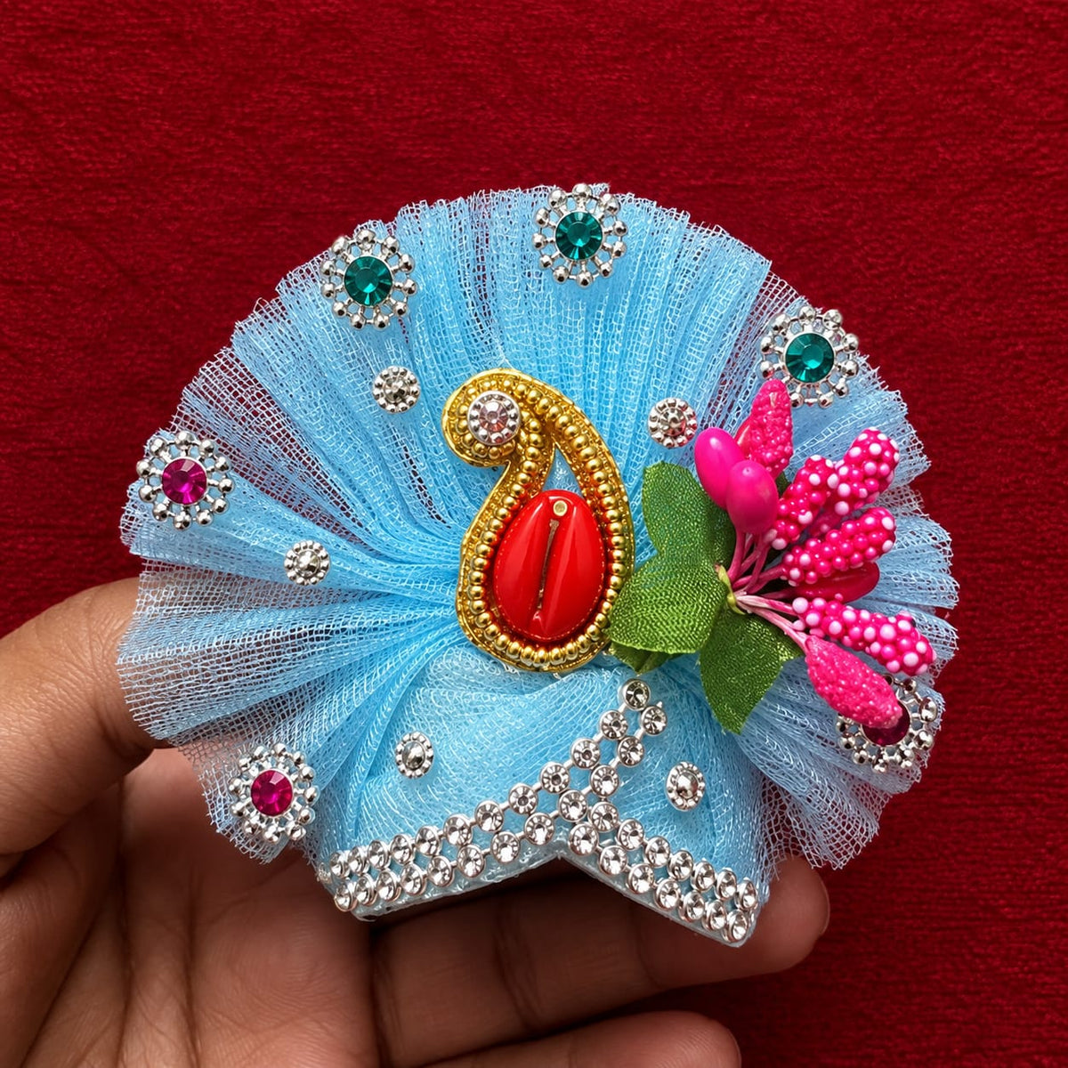 Laddu Gopal Sky Blue Dress with Beautiful Mukut – Size 4